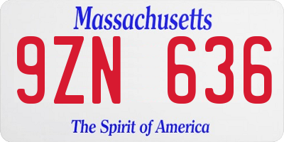 MA license plate 9ZN636