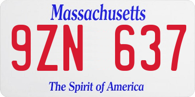 MA license plate 9ZN637