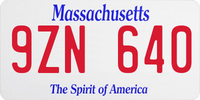 MA license plate 9ZN640