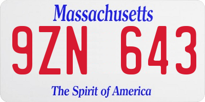 MA license plate 9ZN643