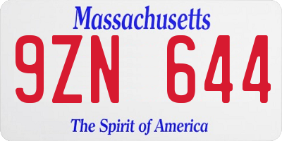MA license plate 9ZN644