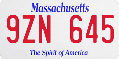 MA license plate 9ZN645
