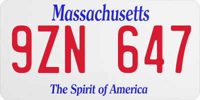 MA license plate 9ZN647