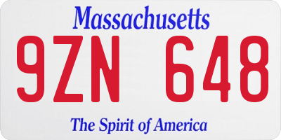 MA license plate 9ZN648