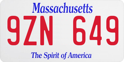 MA license plate 9ZN649