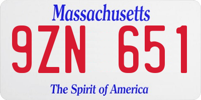 MA license plate 9ZN651