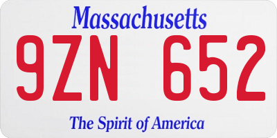MA license plate 9ZN652