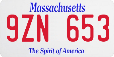 MA license plate 9ZN653