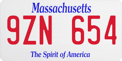 MA license plate 9ZN654