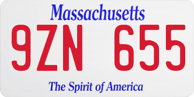 MA license plate 9ZN655