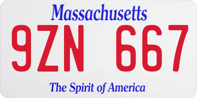 MA license plate 9ZN667