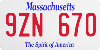 MA license plate 9ZN670