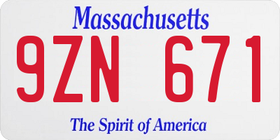 MA license plate 9ZN671