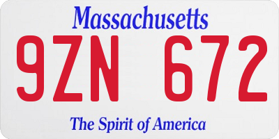 MA license plate 9ZN672