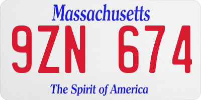 MA license plate 9ZN674