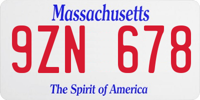 MA license plate 9ZN678