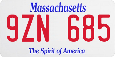 MA license plate 9ZN685