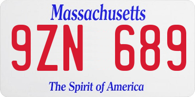 MA license plate 9ZN689