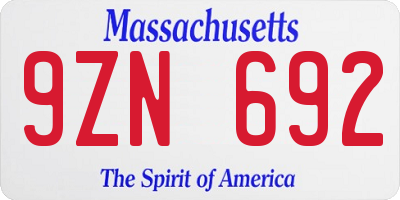 MA license plate 9ZN692