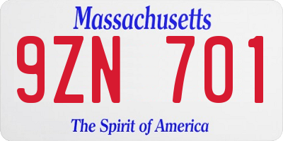 MA license plate 9ZN701