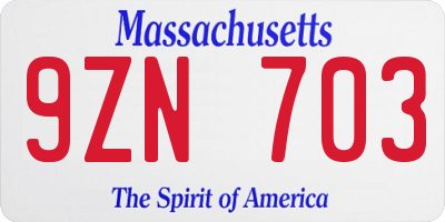 MA license plate 9ZN703