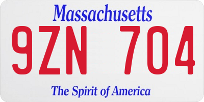 MA license plate 9ZN704