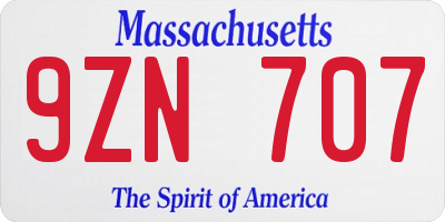 MA license plate 9ZN707