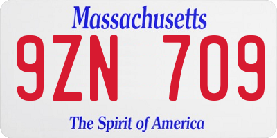 MA license plate 9ZN709