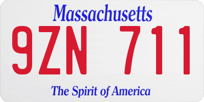 MA license plate 9ZN711