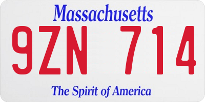 MA license plate 9ZN714