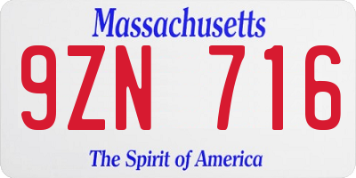 MA license plate 9ZN716