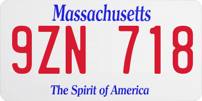 MA license plate 9ZN718