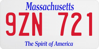 MA license plate 9ZN721