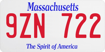 MA license plate 9ZN722