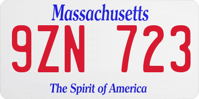 MA license plate 9ZN723