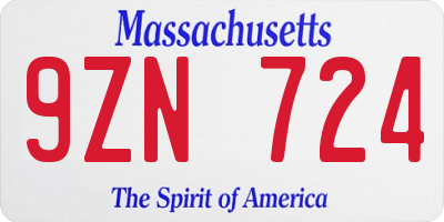 MA license plate 9ZN724