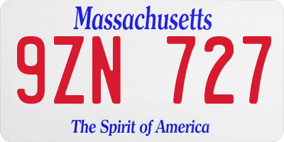 MA license plate 9ZN727