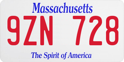 MA license plate 9ZN728