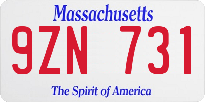 MA license plate 9ZN731