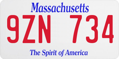 MA license plate 9ZN734