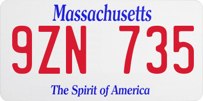 MA license plate 9ZN735