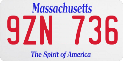 MA license plate 9ZN736