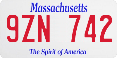 MA license plate 9ZN742