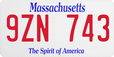 MA license plate 9ZN743