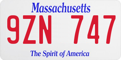 MA license plate 9ZN747