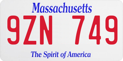 MA license plate 9ZN749