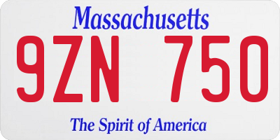 MA license plate 9ZN750