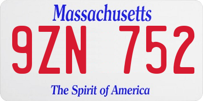 MA license plate 9ZN752