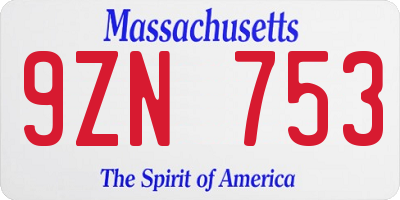 MA license plate 9ZN753