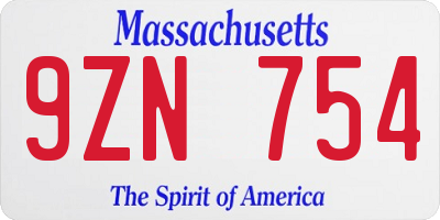 MA license plate 9ZN754